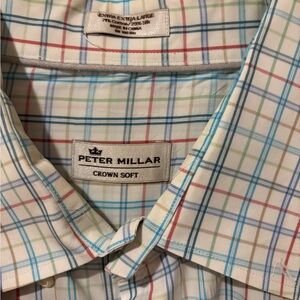 Peter Millar Men's Blue and Red Plaid Shirt